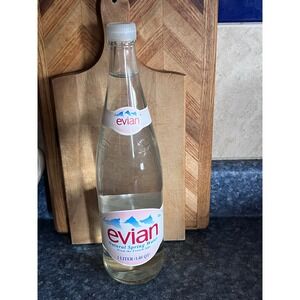 Vtg 1998 Evian Natural Spring Water 1L Glass Bottle Sealed Collectible France